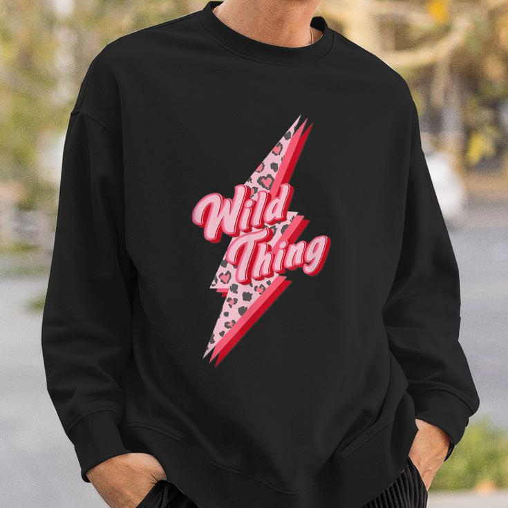 Retro Valentine Day Pink Leopard Lightning Bolt Boho Men Women Sweatshirt Graphic Print Unisex Gifts for Him