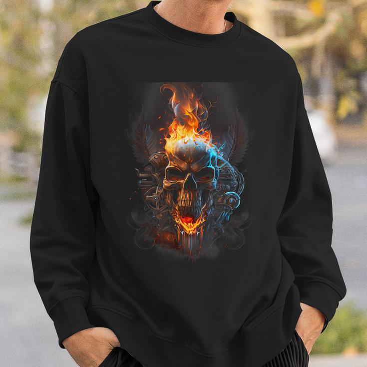 Revolution Riders Metal Skull Engine Flames Graphic Men Sweatshirt Gifts for Him