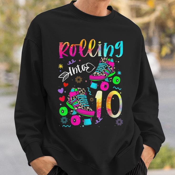 Rolling Into 10Th Birthday Leopard Roller Skates 10 Yrs Old Sweatshirt Gifts for Him