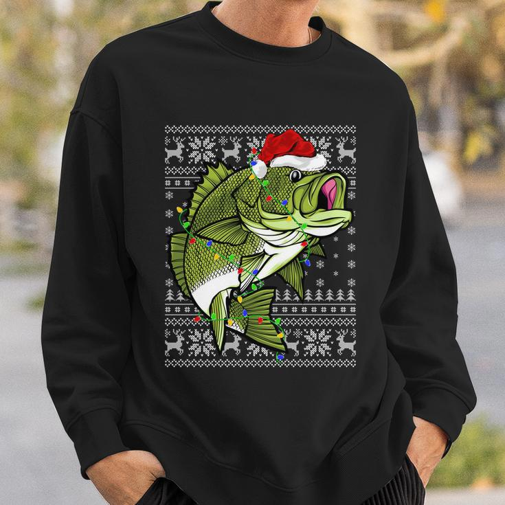 Santa Hat Bass Fish Xmas Lighting Ugly Bass Christmas Funny Gift Sweatshirt Gifts for Him