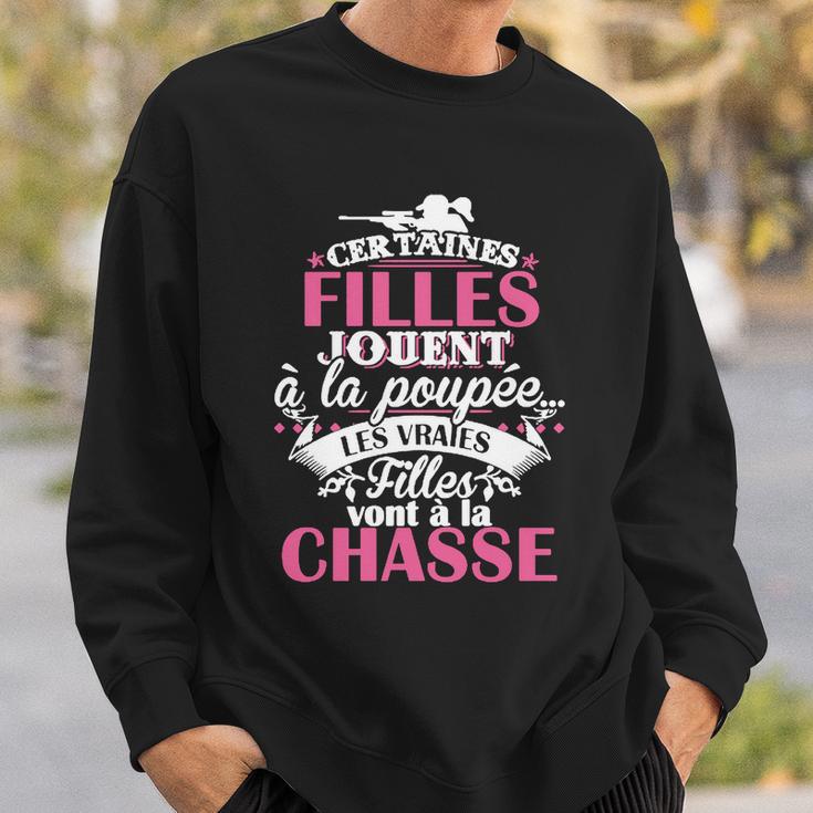 Schwarzes Damen-Sweatshirt mit Jagd-Motiv, Französischer Spruch Geschenke für Ihn