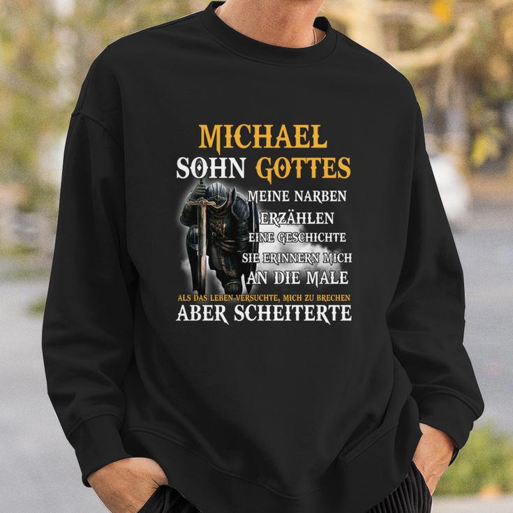 Schwarzes Sweatshirt mit Sensenmann & Michael – Sohn Gottes Spruch, Narben Story Geschenke für Ihn