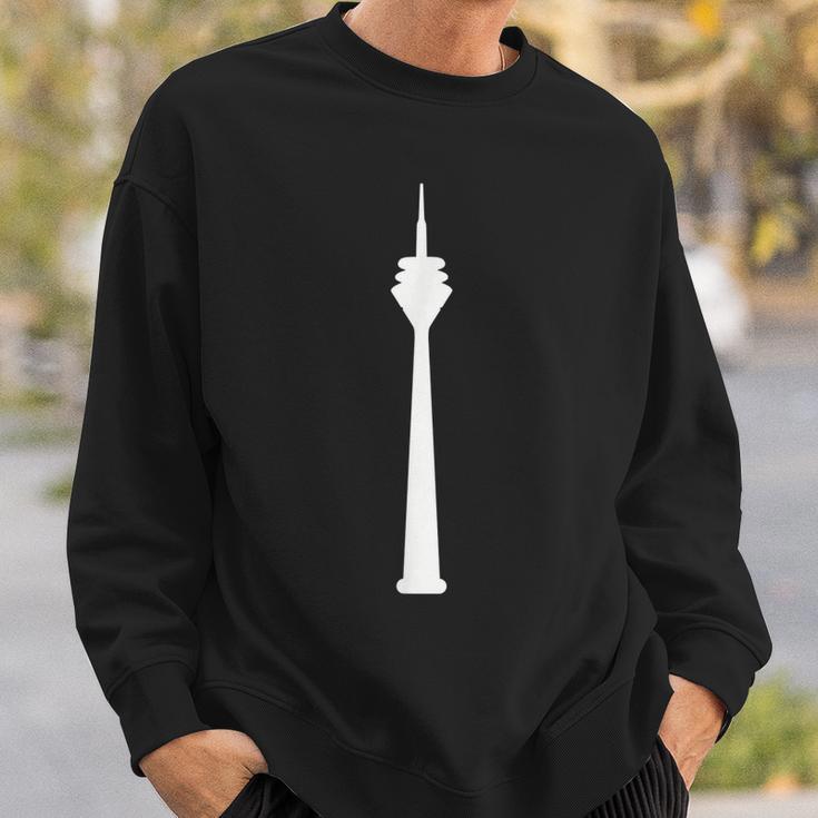 Schwarzes Sweatshirt mit Weißem Turmdruck Motiv, Modisches Stadtdesign Tee Geschenke für Ihn