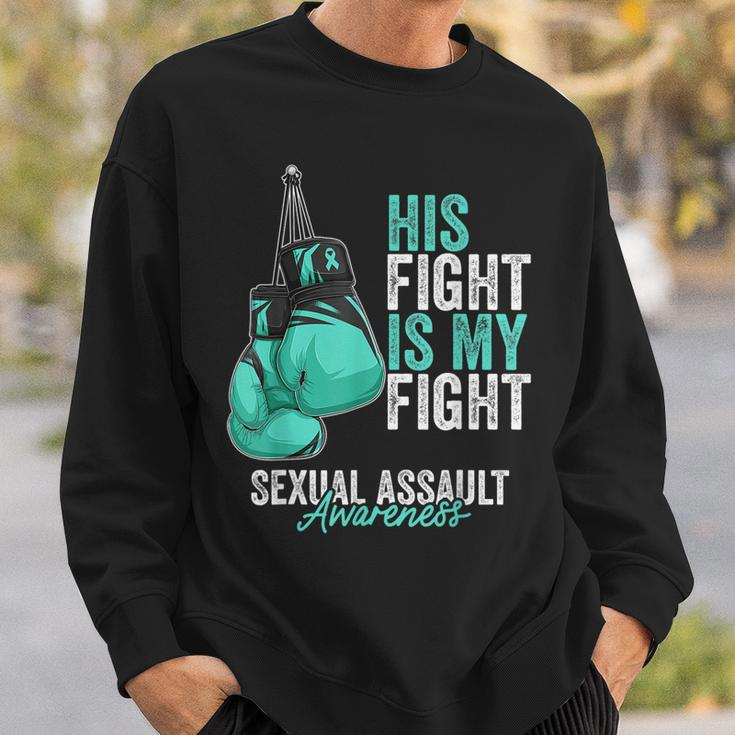 Sexual Assault Awareness Month Boxing Gloves Teal Ribbon Sweatshirt Gifts for Him