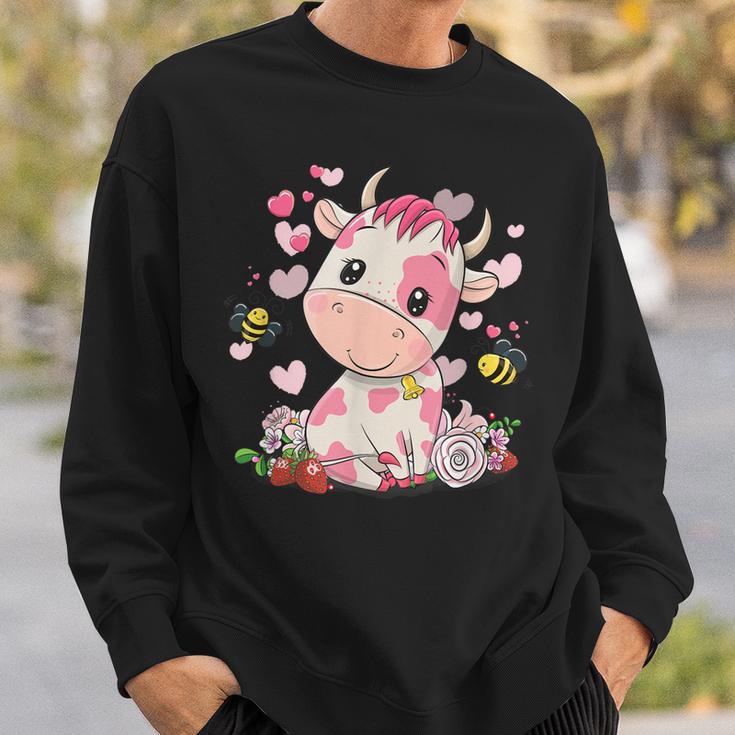 Pink Cow And Milk Print Men's Sweatshirt