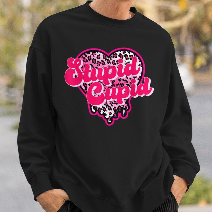 Stupid Cupid Anti Valentine Groovy Valentine Checker Heart Sweatshirt Gifts for Him