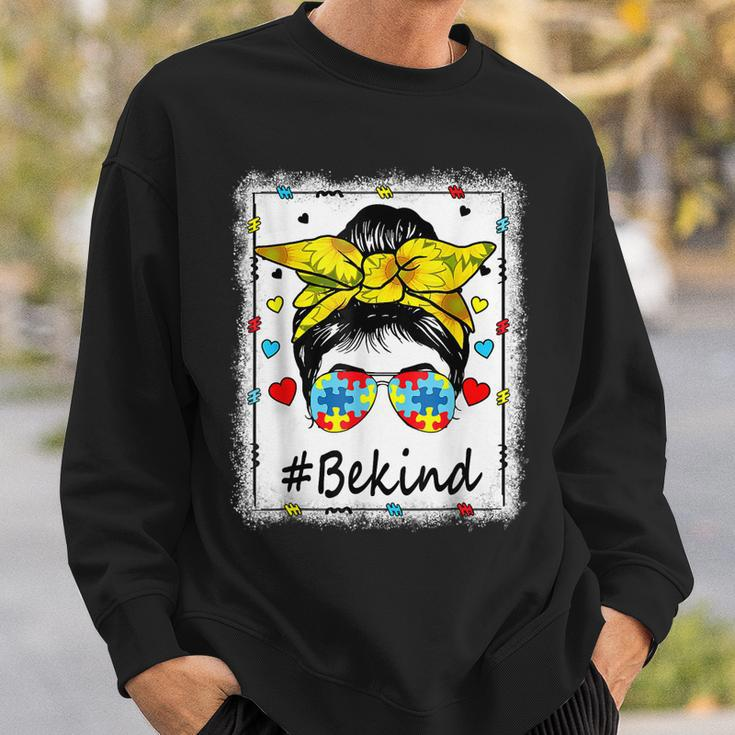 Sunflower Be Kind Girls - Autism Awareness Messy Bun Sweatshirt Gifts for Him