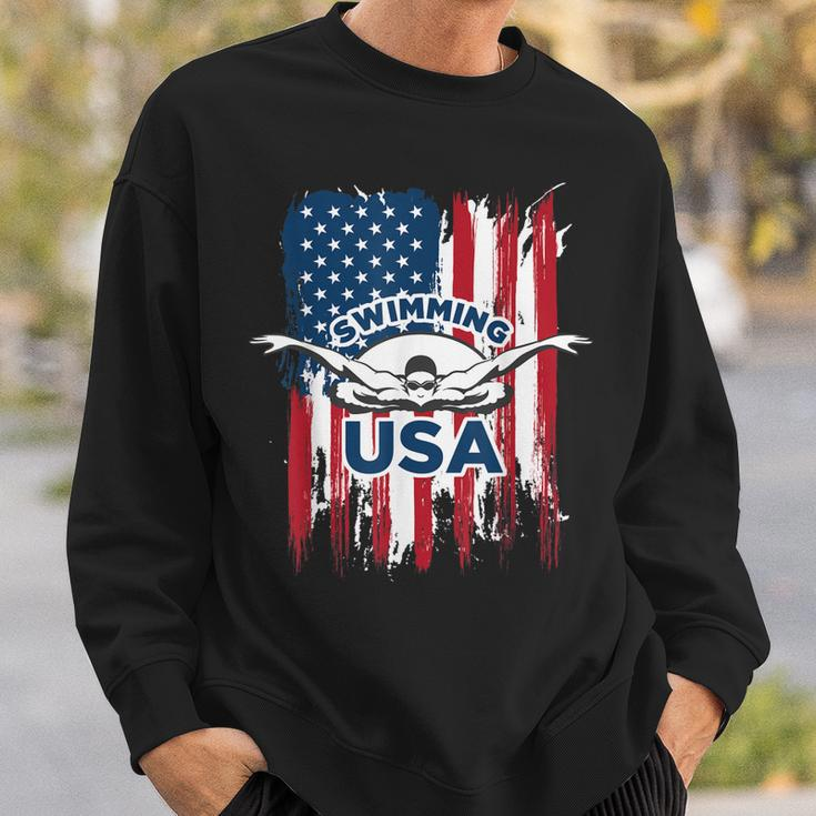 Swimming Usa Support The Team Usa Flag Pool Sweatshirt Gifts for Him
