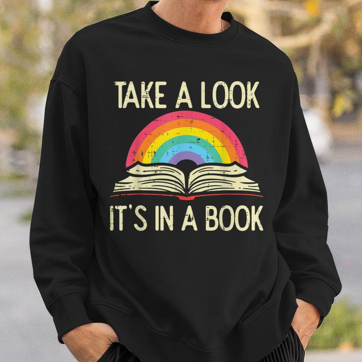 Take A Look Its In A Book Vintage Reading Bookworm Librarian Sweatshirt Gifts for Him