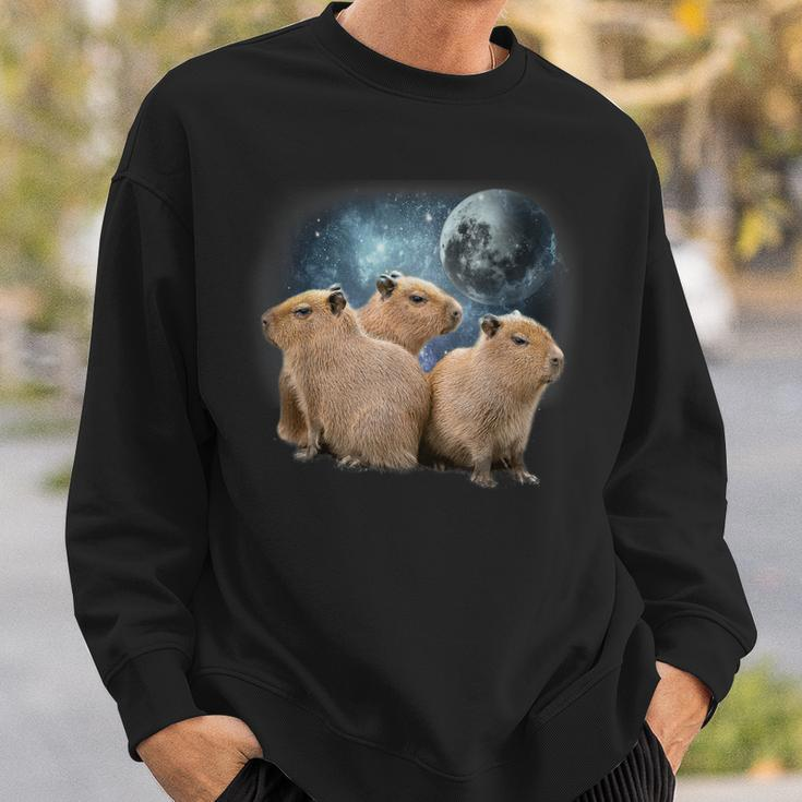 Three Capybaras And Moon Funny Capybara Humor Parody Sweatshirt Gifts for Him