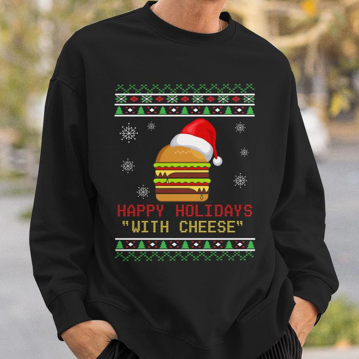 Ugly Christmas Sweater Burger Happy Holidays With Cheese V13 Sweatshirt Gifts for Him
