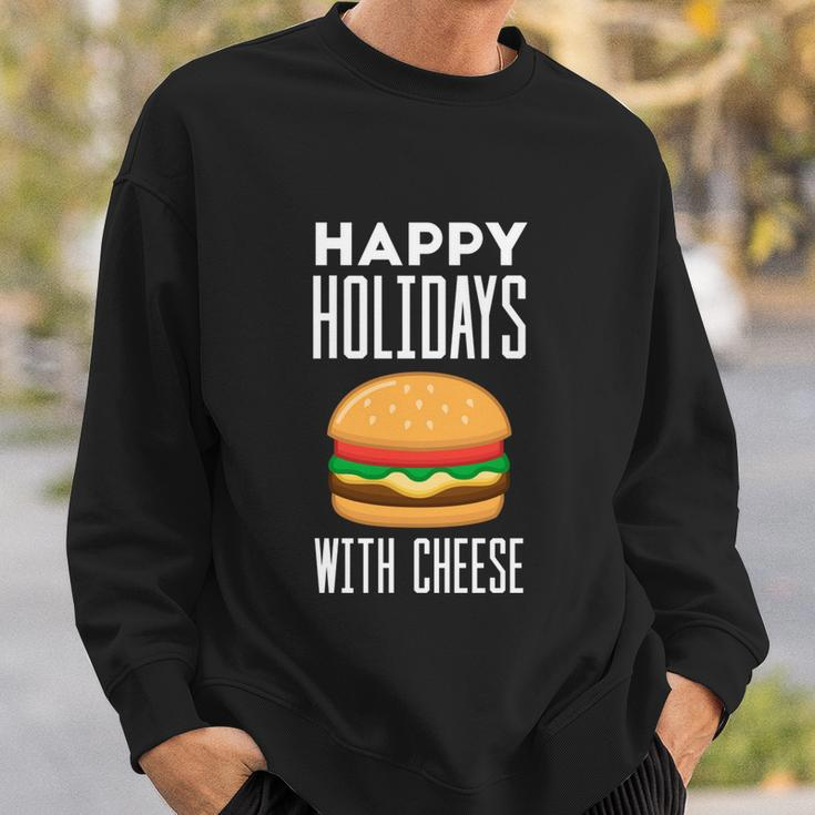 Ugly Christmas Sweater Burger Happy Holidays With Cheese V7 Sweatshirt Gifts for Him