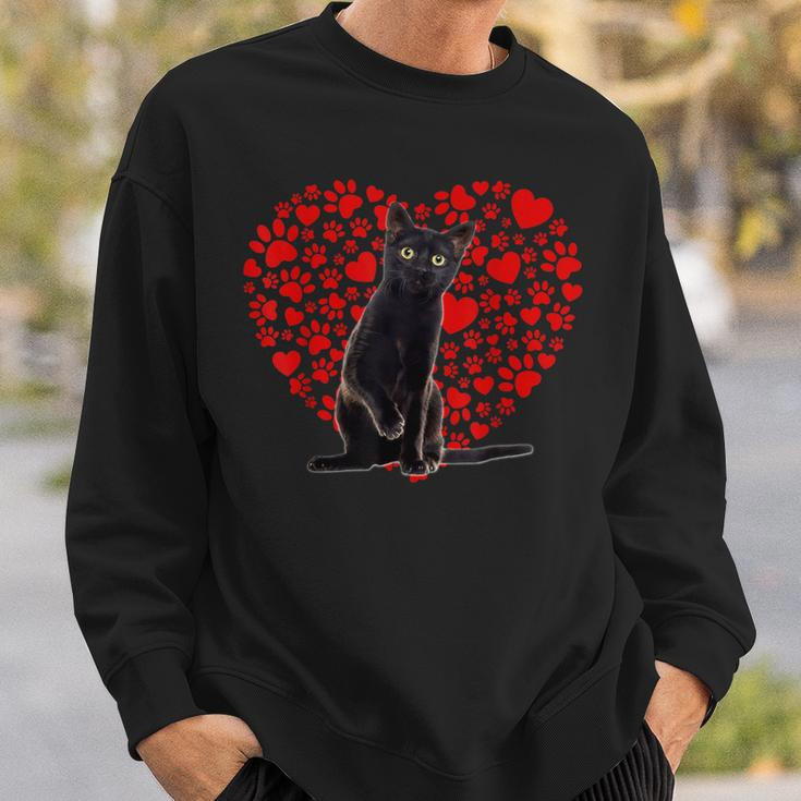 Valentines Day Cat Kitten Lover Paw Heart Black Cat Dad Mom Sweatshirt Gifts for Him