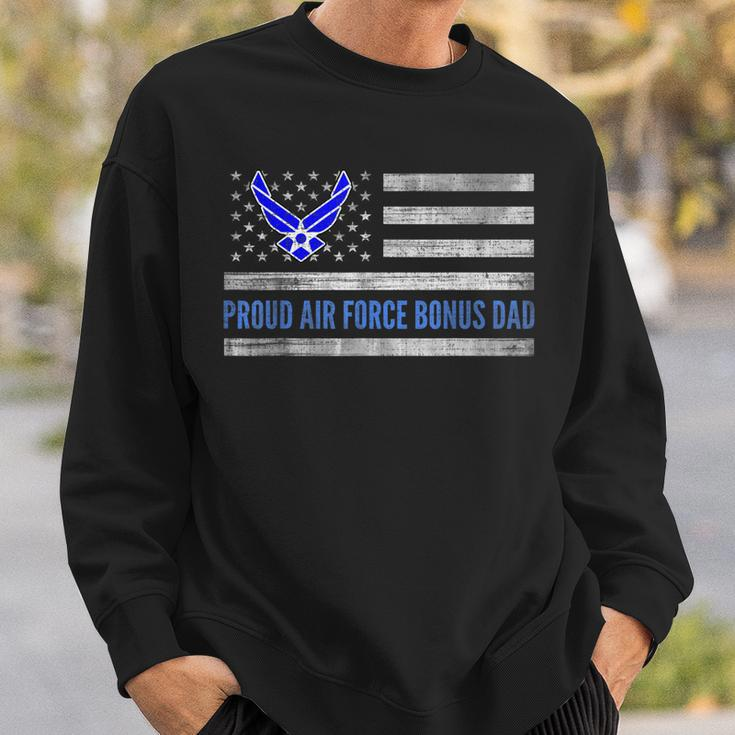 Vintage American Flag Proud Air Force Bonus Dad Veteran Sweatshirt Gifts for Him