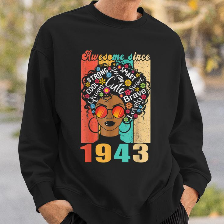 Vintage Awesome Since 1943 Black Afro Girl 80Th Birthday Sweatshirt Gifts for Him