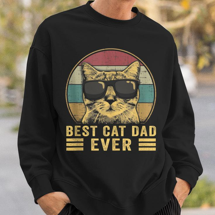 Vintage Best Cat Dad Ever Bump Fit Funny Fathers Day Sweatshirt Gifts for Him