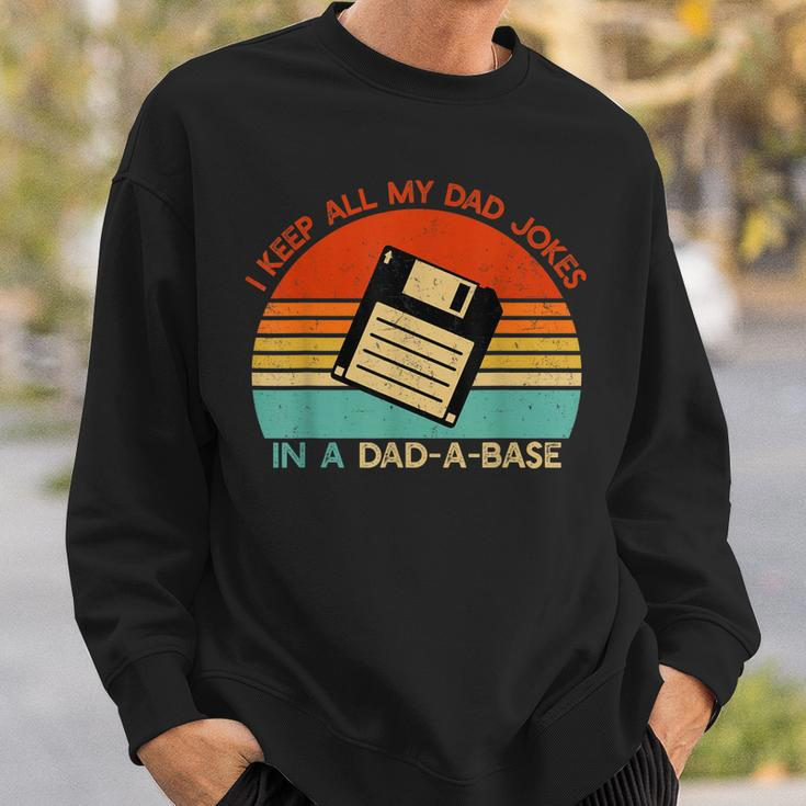 Vintage I Keep All My Dad Jokes In A Dad-A-Base Men Quote Sweatshirt Gifts for Him
