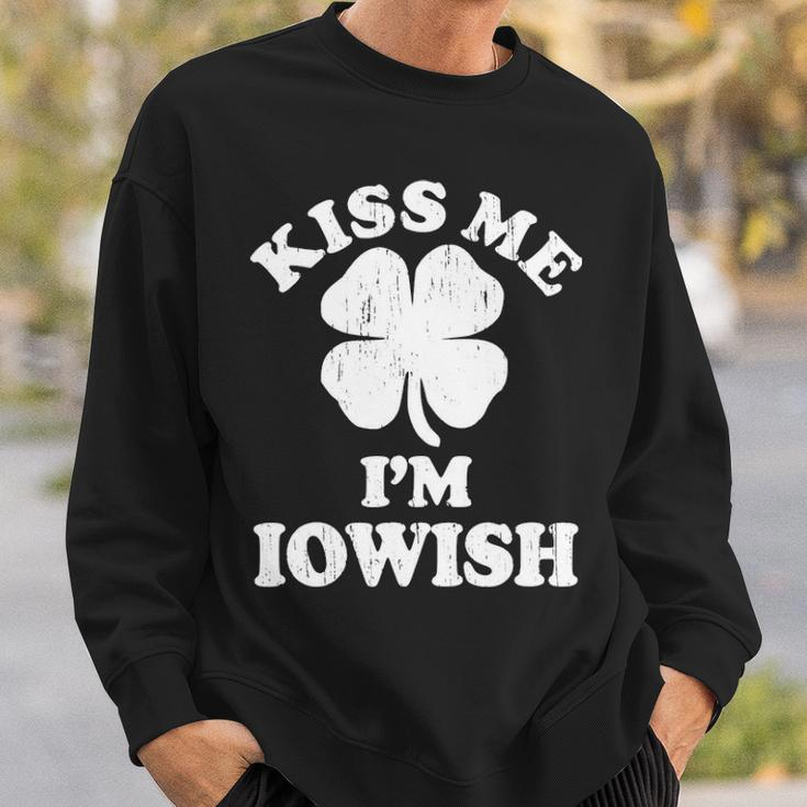 Vintage Kiss Me Im Iowish Shamrock Funny St Patricks Day Sweatshirt Gifts for Him