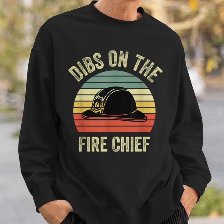 Vintage Retro Sunset Fire Fighters Dibs On The Fire Chief Sweatshirt Gifts for Him