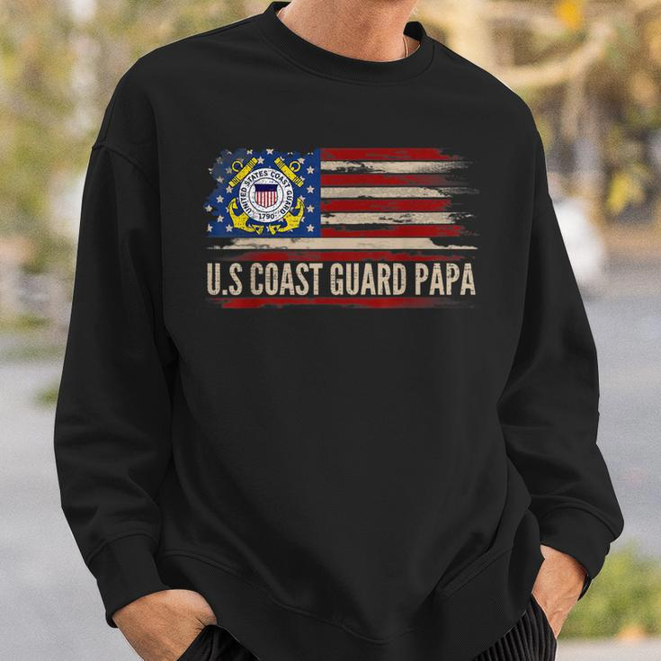 Vintage US Coast Guard Papa American Flag Veteran Gift Sweatshirt Gifts for Him