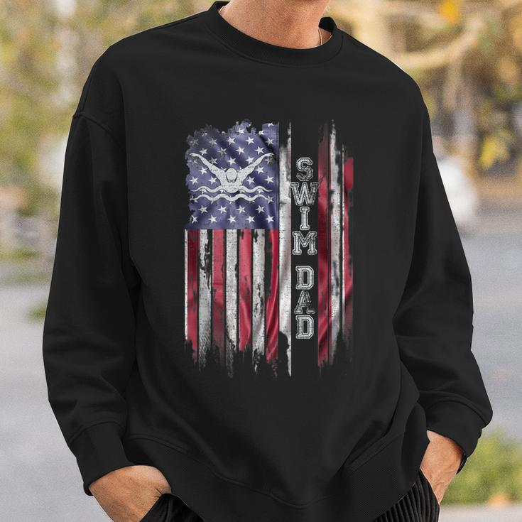 Vintage Usa Flag Proud Swimming Dad Swim Swimmer Silhouette Sweatshirt Gifts for Him