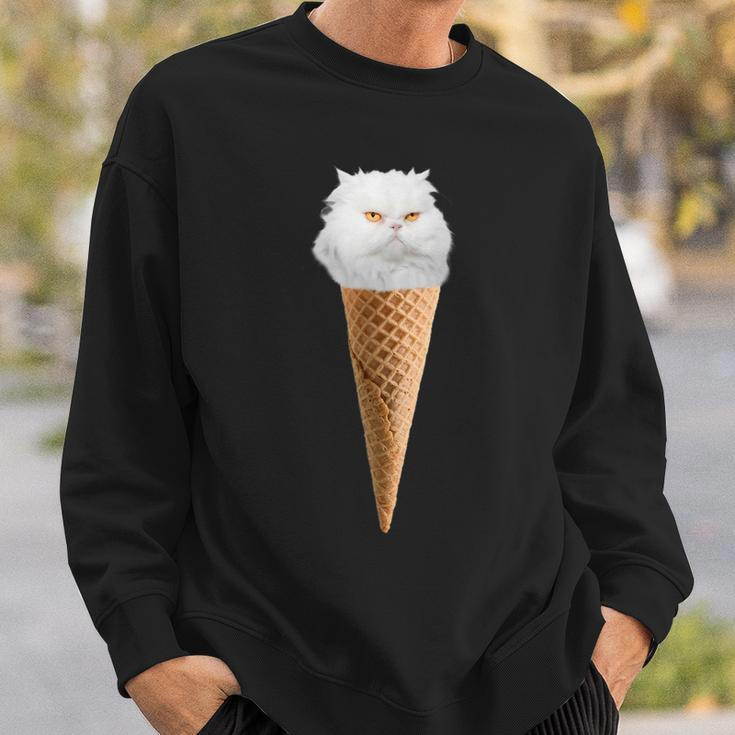 White Fluffy Cat Sitting In The Ice Cream Cone Sweatshirt Gifts for Him