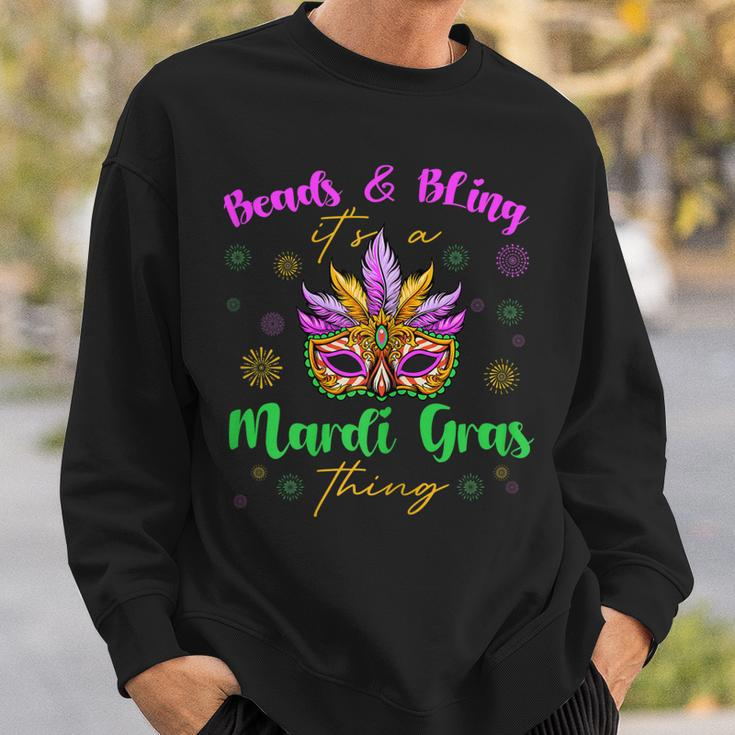 Womens Beads & Bling Its A Mardi Gras Thing Feather Mask Outfit Men Women Sweatshirt Graphic Print Unisex Gifts for Him