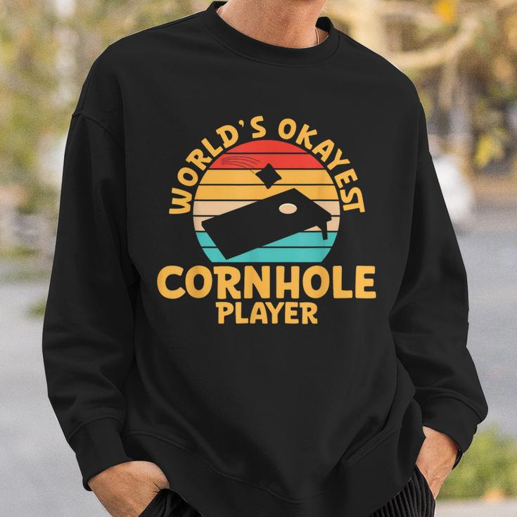 World Okayest Cornhole Player Funny Cornhole Sweatshirt Gifts for Him