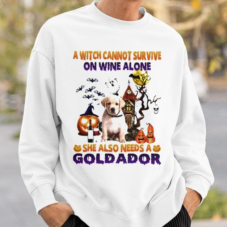 A Witch Cannot Survive On Wine Alone She Also Needs A Yellow Goldador Halloween Sweatshirt Gifts for Him