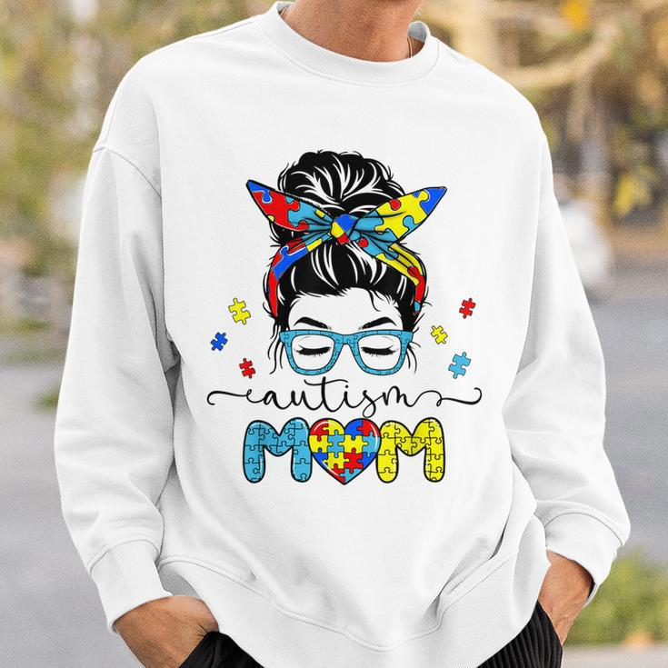 Autism Mom Messy Bun Sunglasses Bandana Autism Awareness Sweatshirt Gifts for Him