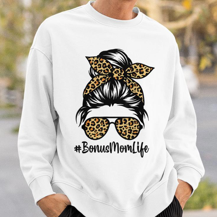 Bonus Mom Life Leopard Messy Bun Stepmom Mothers Day Sweatshirt Gifts for Him