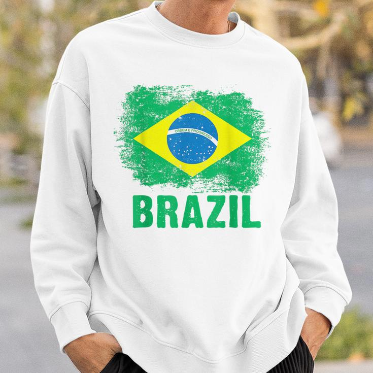Brazil Soccer Football Brazilian Flag Yellow Vintage Men Women Sweatshirt Graphic Print Unisex Gifts for Him