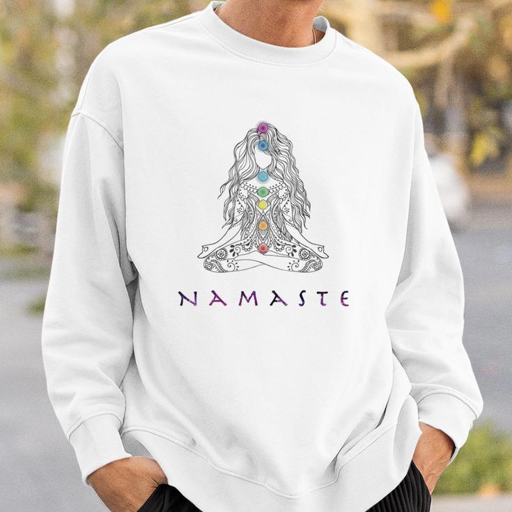 Chakra Meditation Herren Sweatshirt mit Namaste-Schriftzug, Spirituelles Design Geschenke für Ihn