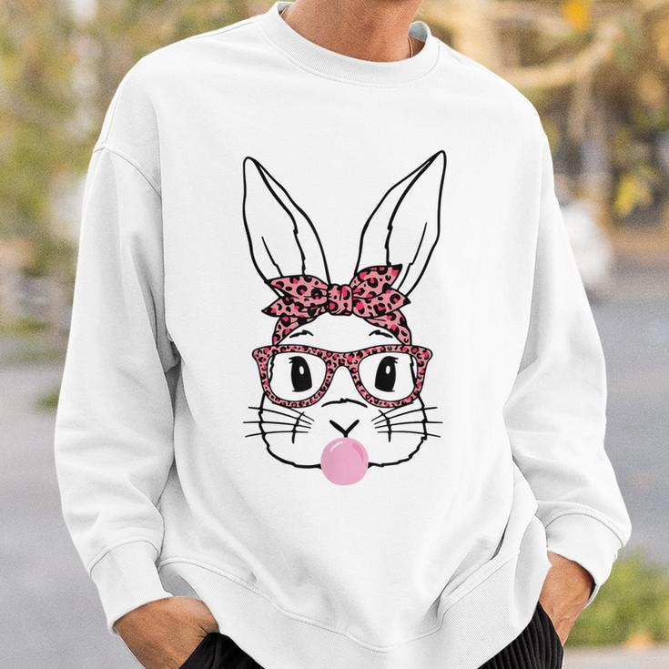 Cute Bunny Rabbit Face Leopard Glasses Girl Happy Easter Day Sweatshirt Gifts for Him