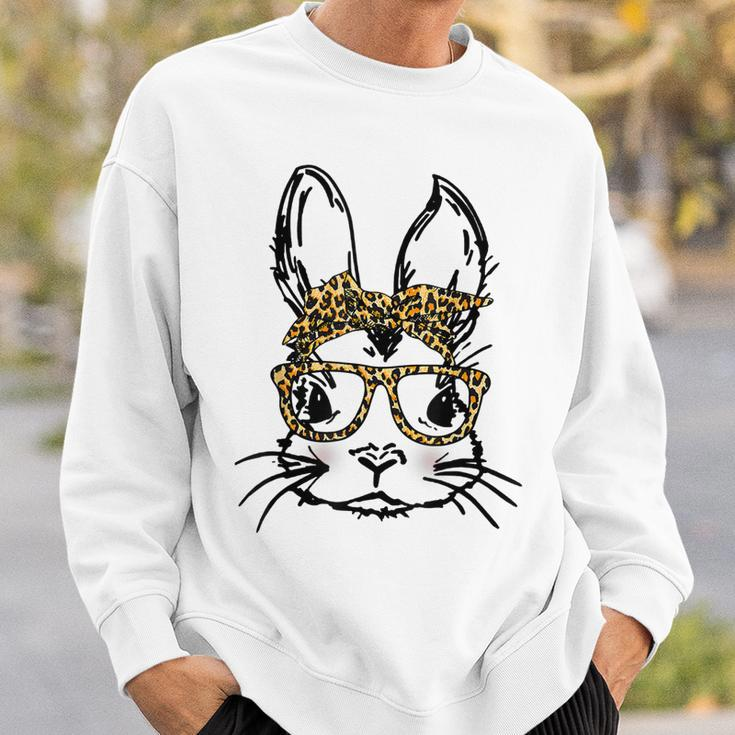 Funny Cute Bunny Wearing Glasses Leopard Easter Day Sweatshirt Gifts for Him