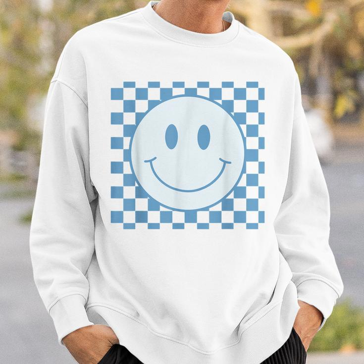 Funny Happy Face Checkered Pattern Smile Face Meme Sweatshirt Gifts for Him