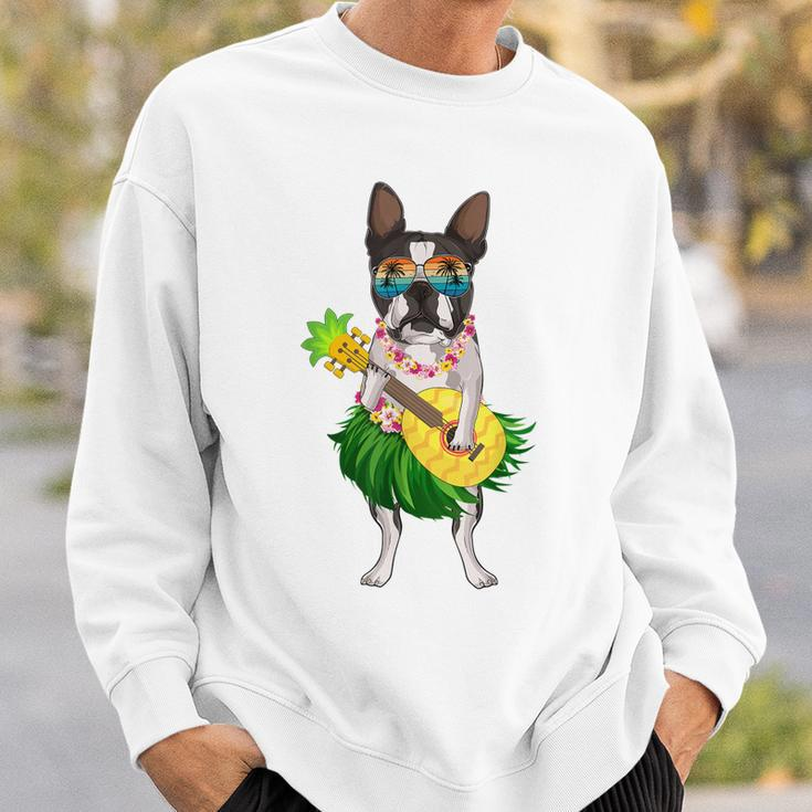 Funny Hawaiian Boston Terrier Dog Pineapple Ukulele Summer Sweatshirt Gifts for Him