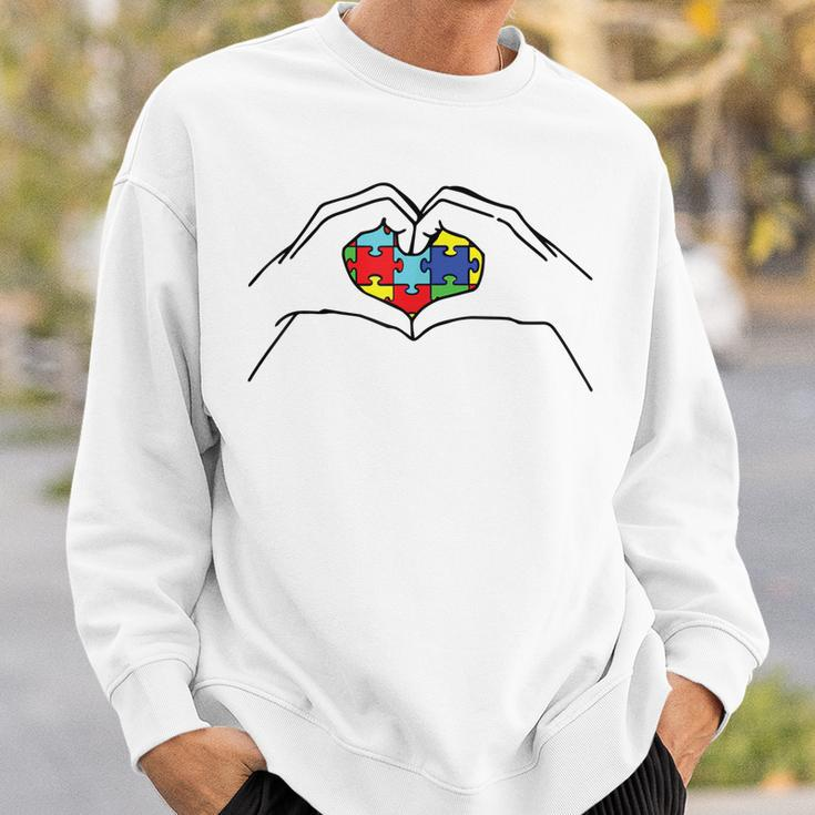 Hand Heart Autism Awareness Proud Autism Mom Sweatshirt Gifts for Him
