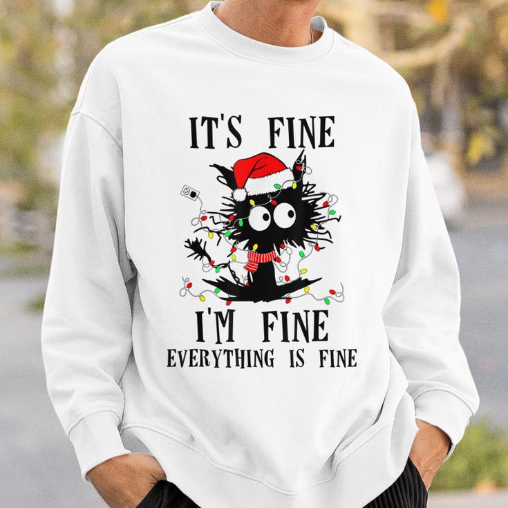 Its Fine Im Fine Everything Is Fine Funny Cat Christmas Men Women Sweatshirt Graphic Print Unisex Gifts for Him
