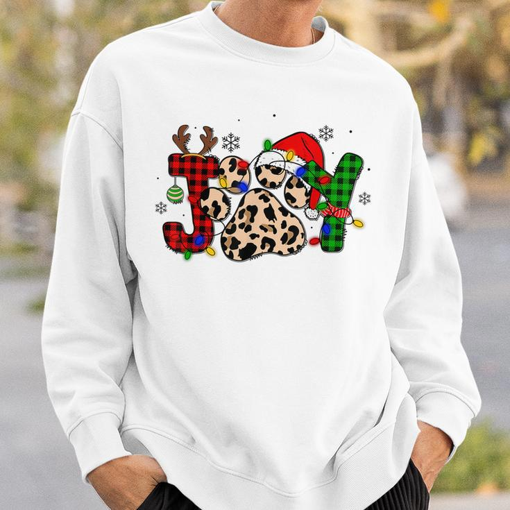 Joy Christmas Dog Paws Xmas Lights Leopard Buffalo Plaid Pjs Men Women Sweatshirt Graphic Print Unisex Gifts for Him