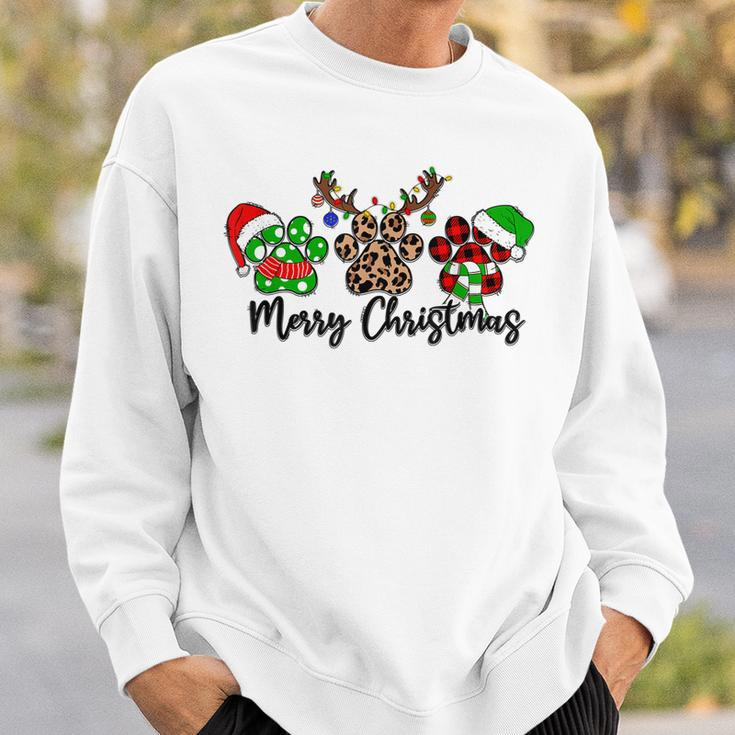 Merry Christmas Dog Paws Xmas Lights Leopard Buffalo Plaid Men Women Sweatshirt Graphic Print Unisex Gifts for Him