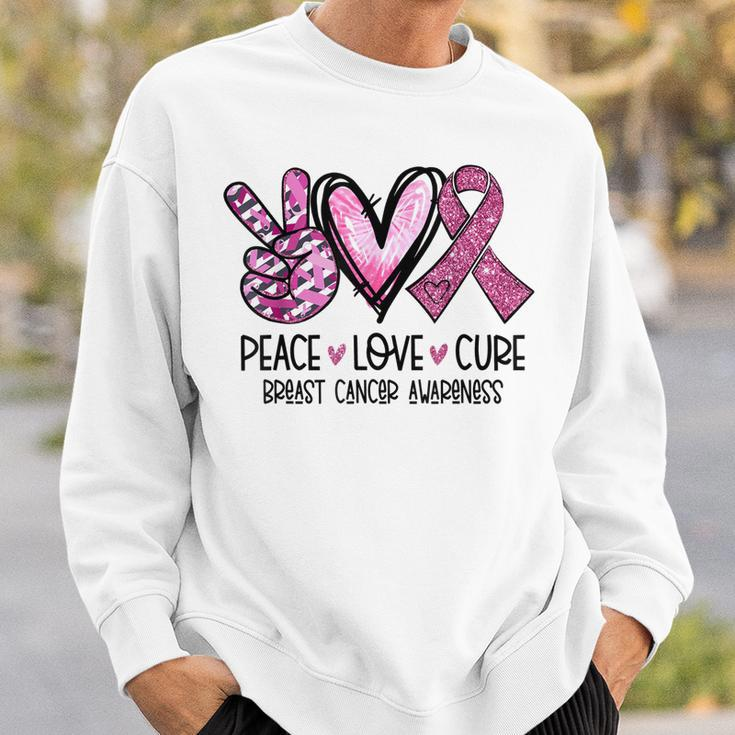 Peace Love Cure Pink Ribbon Cancer Breast Awareness Sweatshirt Gifts for Him