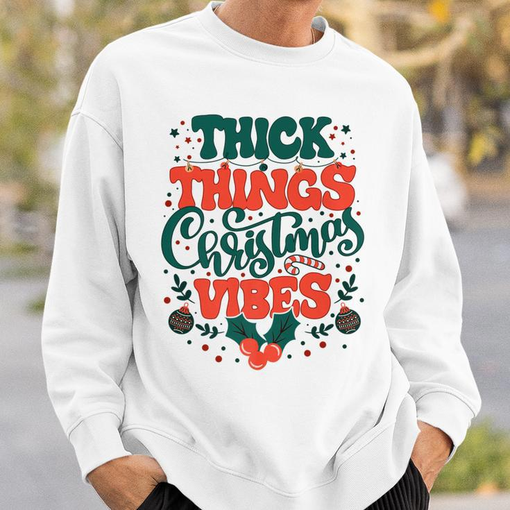 Retro Groovy Thick Things Christmas Vibes Funny Xmas Pajamas Sweatshirt Gifts for Him
