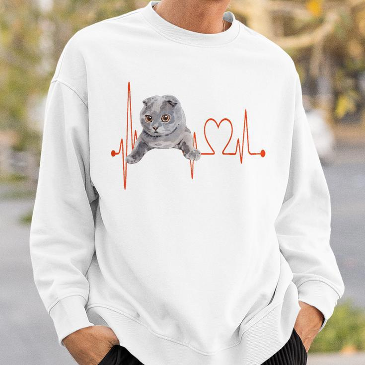 Schottische Katzen Herzschlag EKG Sweatshirt für Kätzchenliebhaber Geschenke für Ihn