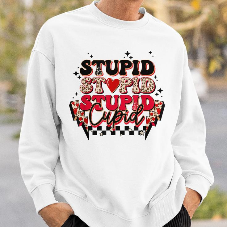 Stupid Cupid Retro Groovy Valentines Day Lightning Bolt Sweatshirt Gifts for Him