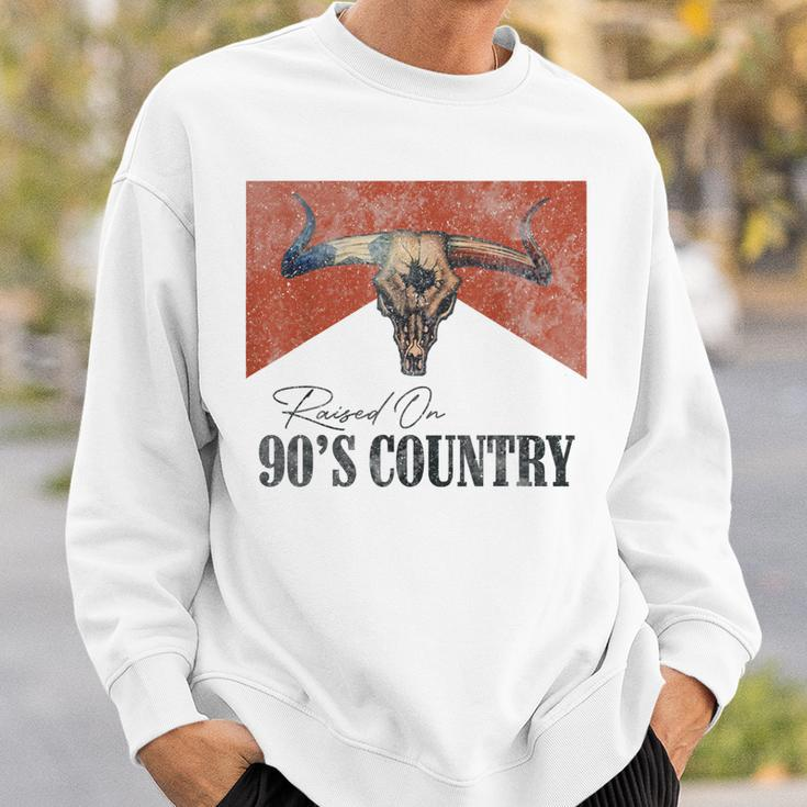 Vintage Raised On 90S Country Music Bull Skull Western Sweatshirt Gifts for Him