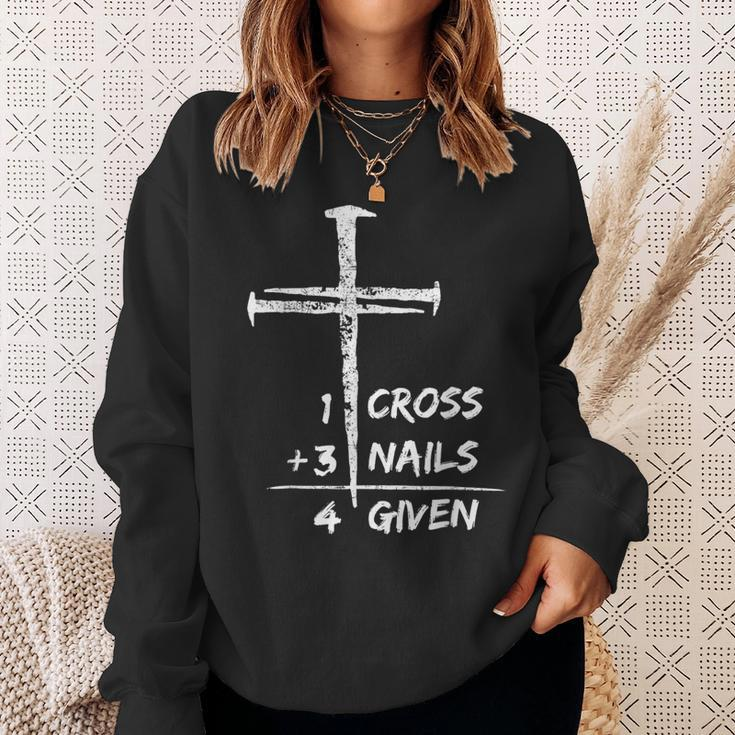 1 Cross 3 Nails Forgiven Christian Happy Easter Day Sweatshirt Gifts for Her