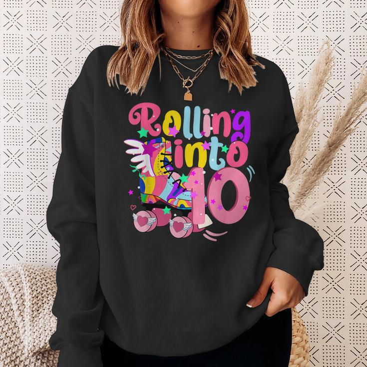 10 Years Old Birthday Rolling Into 10 Years Roller Skates Sweatshirt Gifts for Her