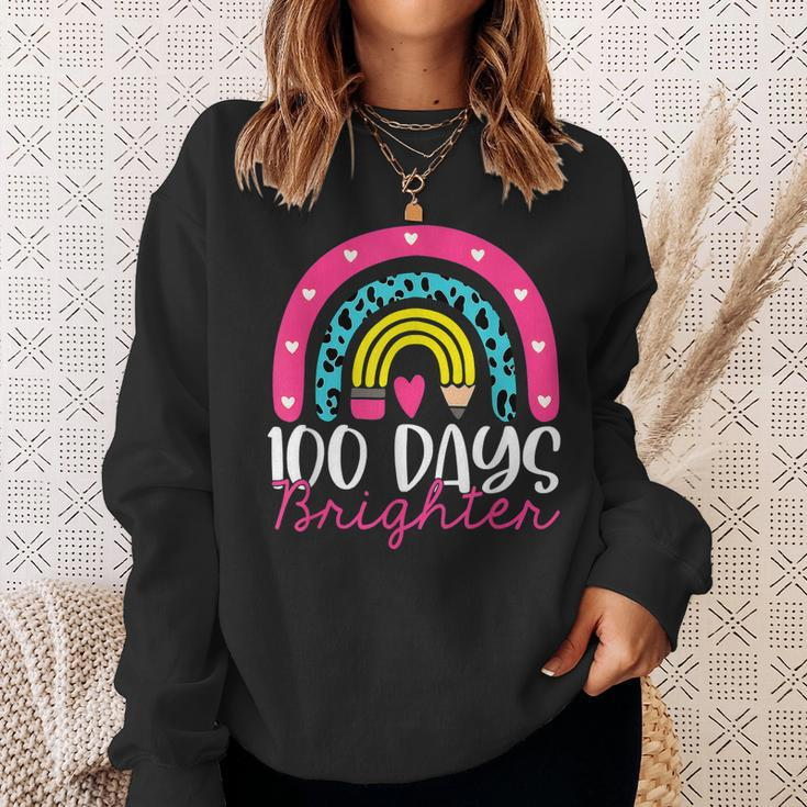 100 Days Brighter Rainbow 100Th Day For Teacher Men Women Sweatshirt Graphic Print Unisex Gifts for Her