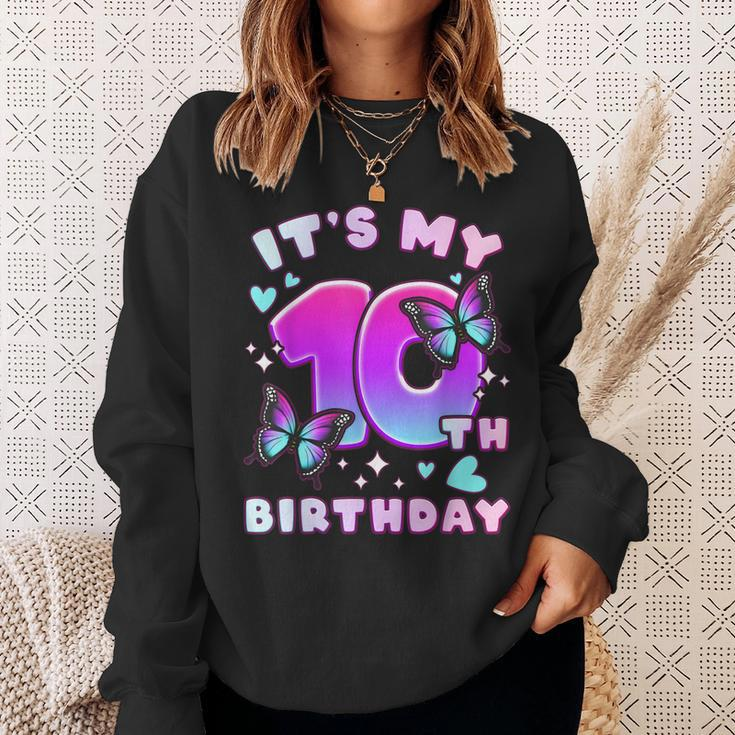 10Th Birthday Girl 10 Years Butterflies And Number 10 Sweatshirt Gifts for Her